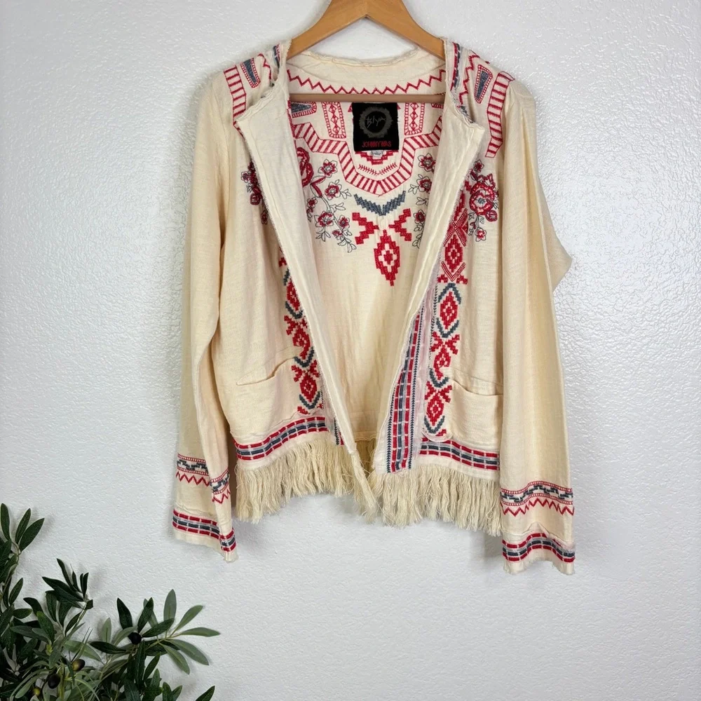 JOHNNY WAS Yatzil Embroidered Fringe Jacket in Vanilla Size L - Picture 4 of 14